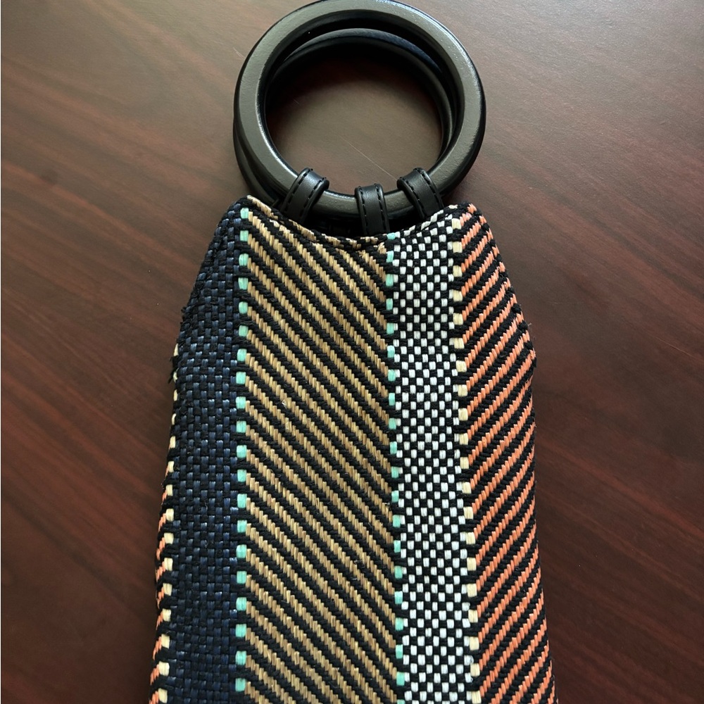 Street Level Black and Gold Accent Bag with Black Wood Handles